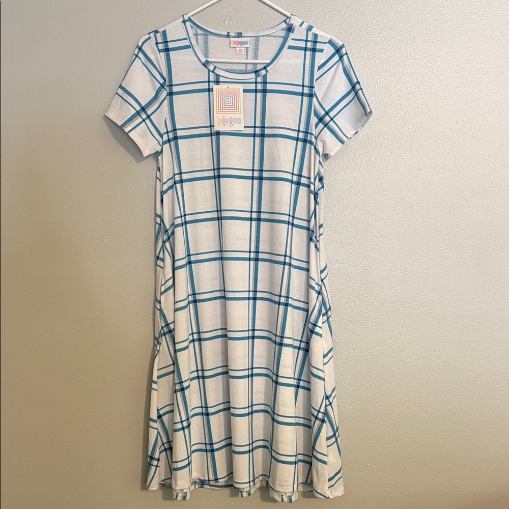 LuLaRoe Blue and White Plaid Midi Dress